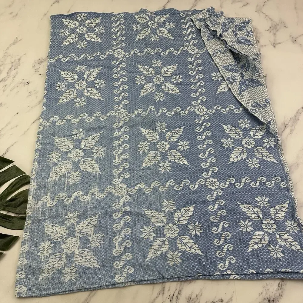 Stevens Vintage 70s Bedspread Coverlet Set of 2 Twin Size Blue White Floral
